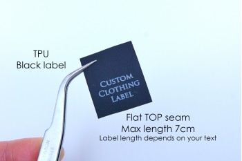 Sew-on Clothing label, TPU BLACK, 38mm Flat TOP seam, 100 labels
